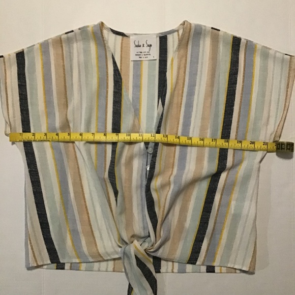 Sadie & Sage Women’s Striped Button Up Top Multicolor Tie Front - Picture 3 of 7
